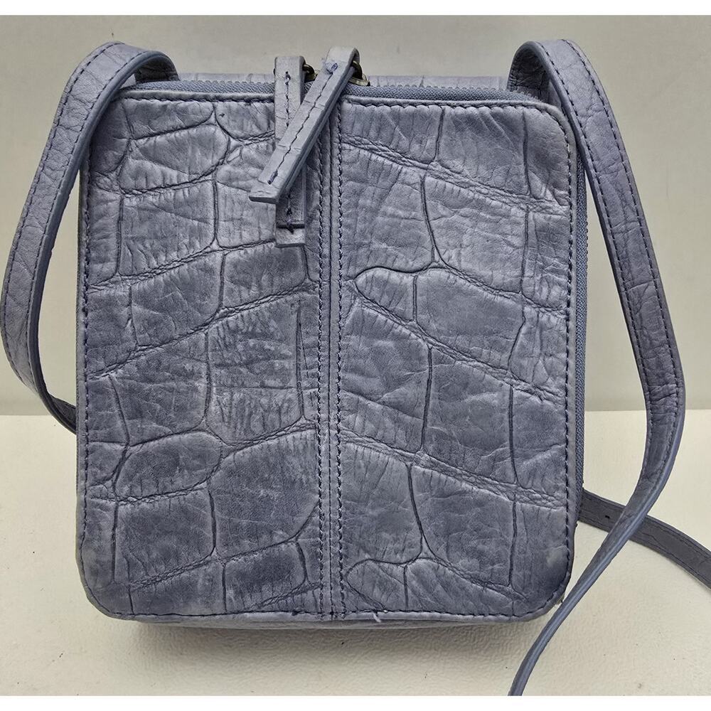 American Leather Co. Kansas Crossbody Bag Croc Embossed Leather Purse Blue - Picture 3 of 11